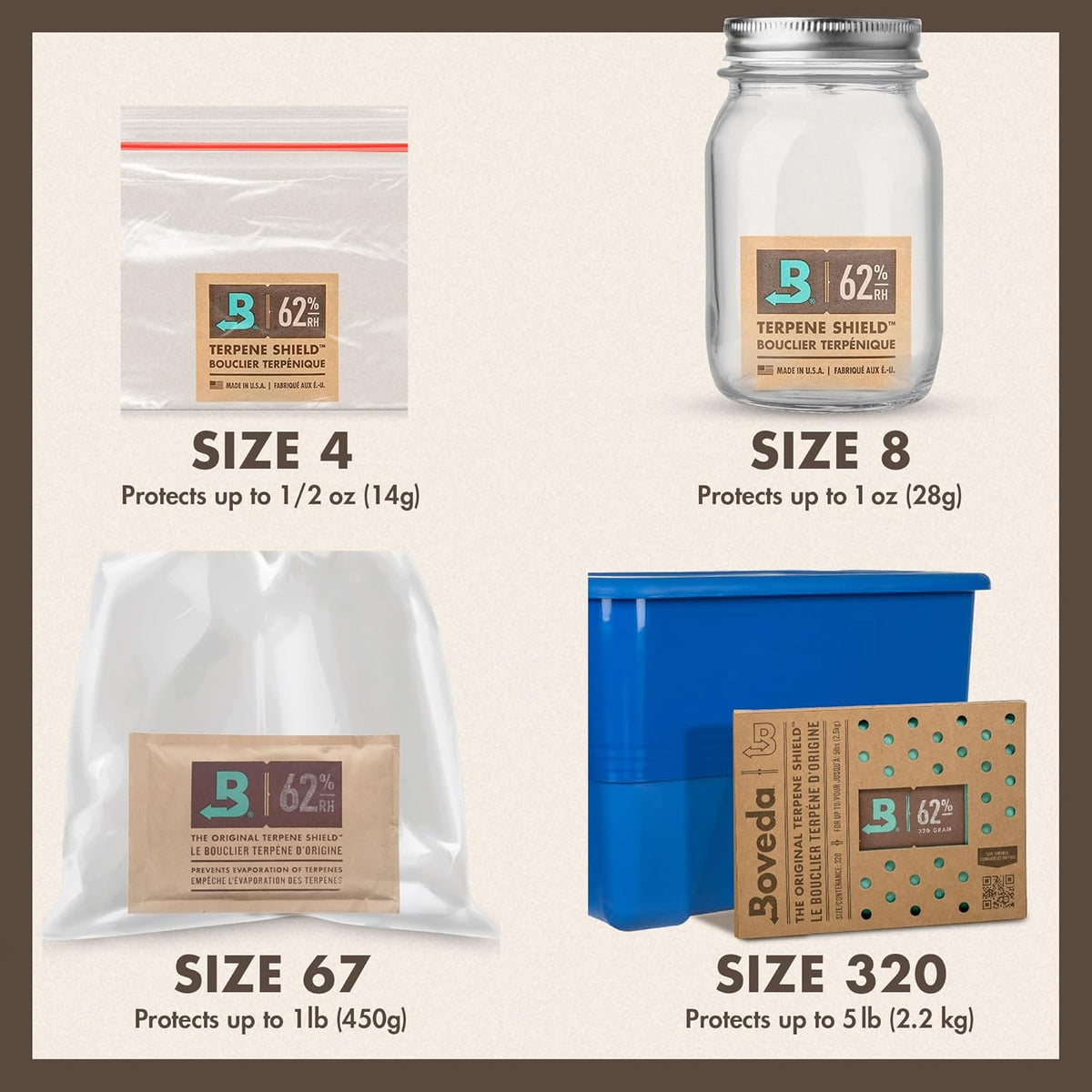 Boveda 62% Two-Way Humidity Control Packs For Storing ½ oz – Size 4 – 10 Pack – Moisture Absorbers for Small Storage Containers – Humidifier Packs
