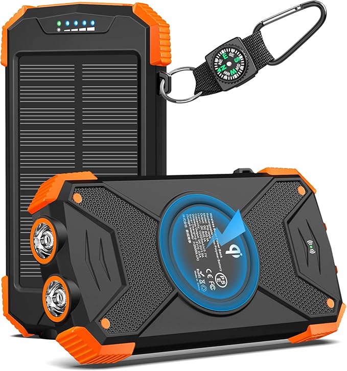 BLAVOR Solar Charger Power Bank 10,000mAh, Portable Wireless Charger, 20W Fast Charging External Battery Pack with USB C for Cell Phones, Solar Panel