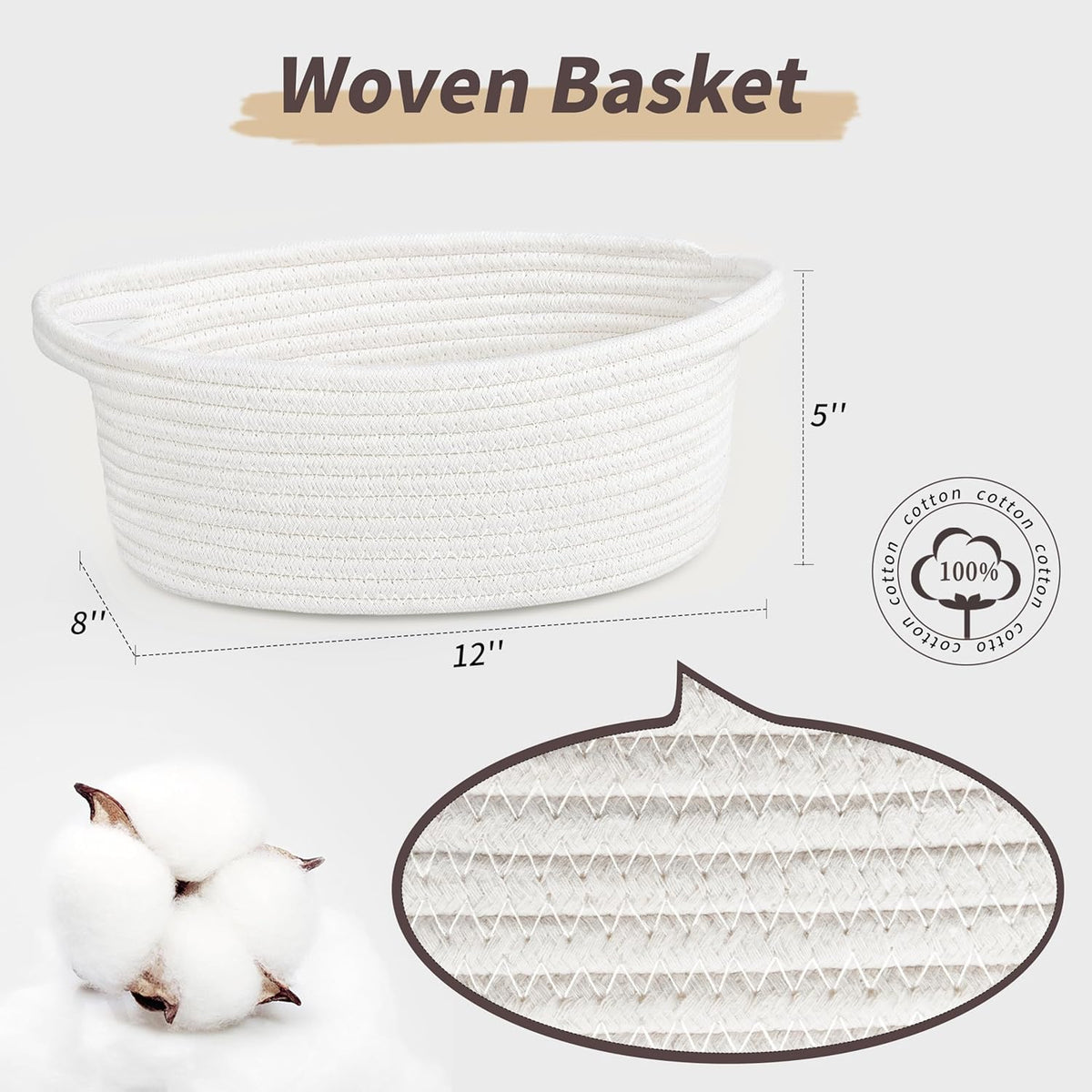 Pro Goleem Small Woven Burr Basket with Gift Bags and Ribbons Durable Baskets for Gifts Empty Small Rope Basket for Storage 12"X 8" X 5" Baby Toy