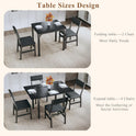 Dining Table Set for 4, Extendable Kitchen Table Cushion Chairs Set of 4, Rectangle Dining Table with Metal Frame & MDF Board, Folding for Small