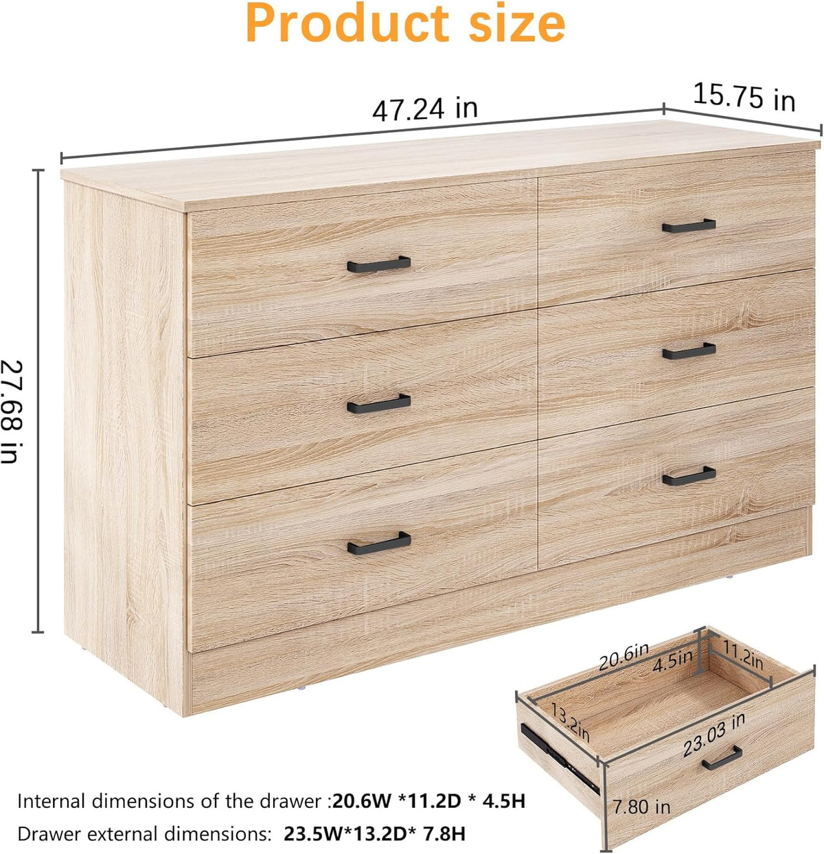 Bigbiglife Dresser for Bedroom, 6 Drawer Double Dresser, Modern Chest of Drawers with Deep Drawers, TV Stand Large Storage Organizer for Living Room