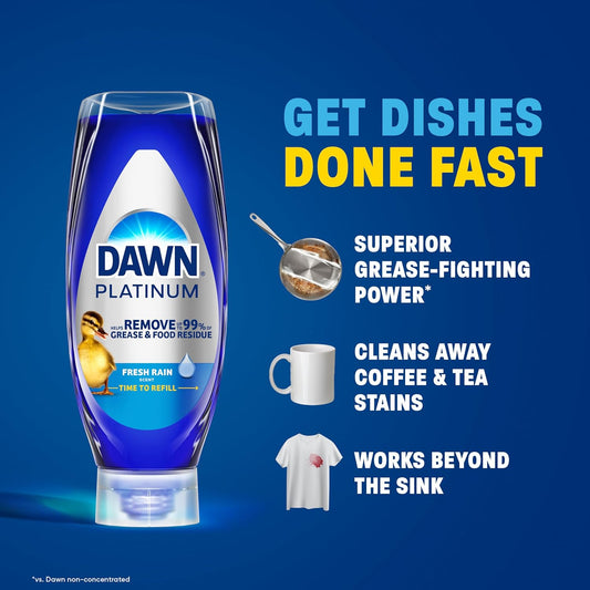 Dawn Platinum EZ-Squeeze Dish Soap, Dishwashing Liquid, Fresh Rain, 2x18oz Bundle