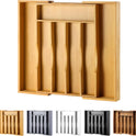 Expandable Bamboo Kitchen Drawer Organizer for Cutlery and Utensils, Adjustable Bamboo Wood Cutlery Tray in Drawer for Flatware and Silverware in