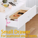 LIKIMIO Small Makeup Vanity Desk with Mirror and Lights, Vanity Table Set with Storage Drawer, Chair and Three Shelves, Bedroom, White