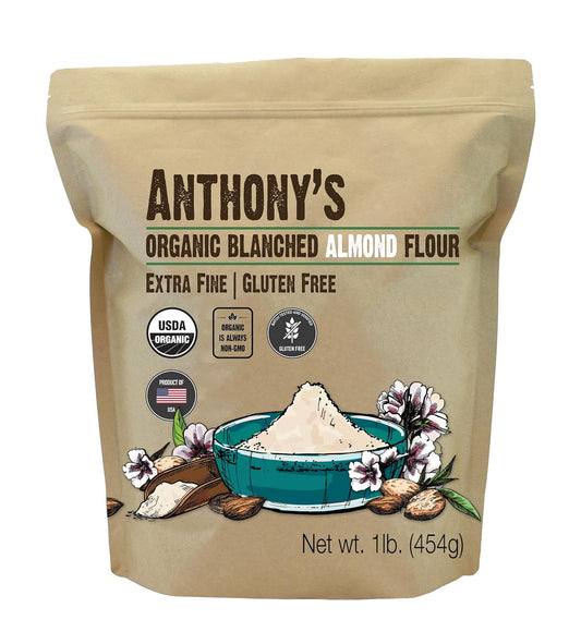 Anthony's Organic Almond Flour, 1 lb, Blanched, Gluten Free, Non GMO, Keto Friendly, Extra Fine, Low Carb