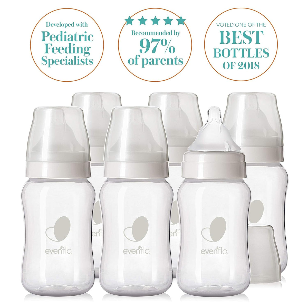 Evenflo Feeding Premium Proflo Venting Balance Plus Wide Neck Baby, Newborn and Infant Bottles - Helps Reduce Colic - 9 Ounce (Pack of 6)