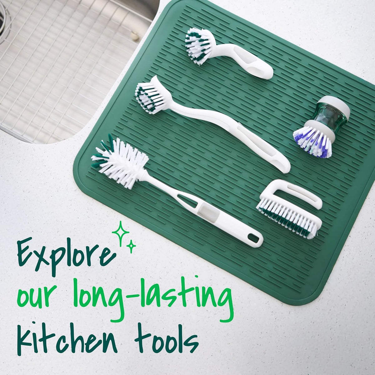Scotch-Brite Pot + Pan Brush, Durable and Long Lasting Dish Brush with Handle for Scrubbing Stainless Steel, Outdoor Furniture, and Sinks without