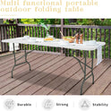 Set of 2 Folding Table 6 FT Lightweight Camping Table Portable Plastic Rectangular Outdoor Dining Table Steel Legs Fold-in-Half with Carrying Handle