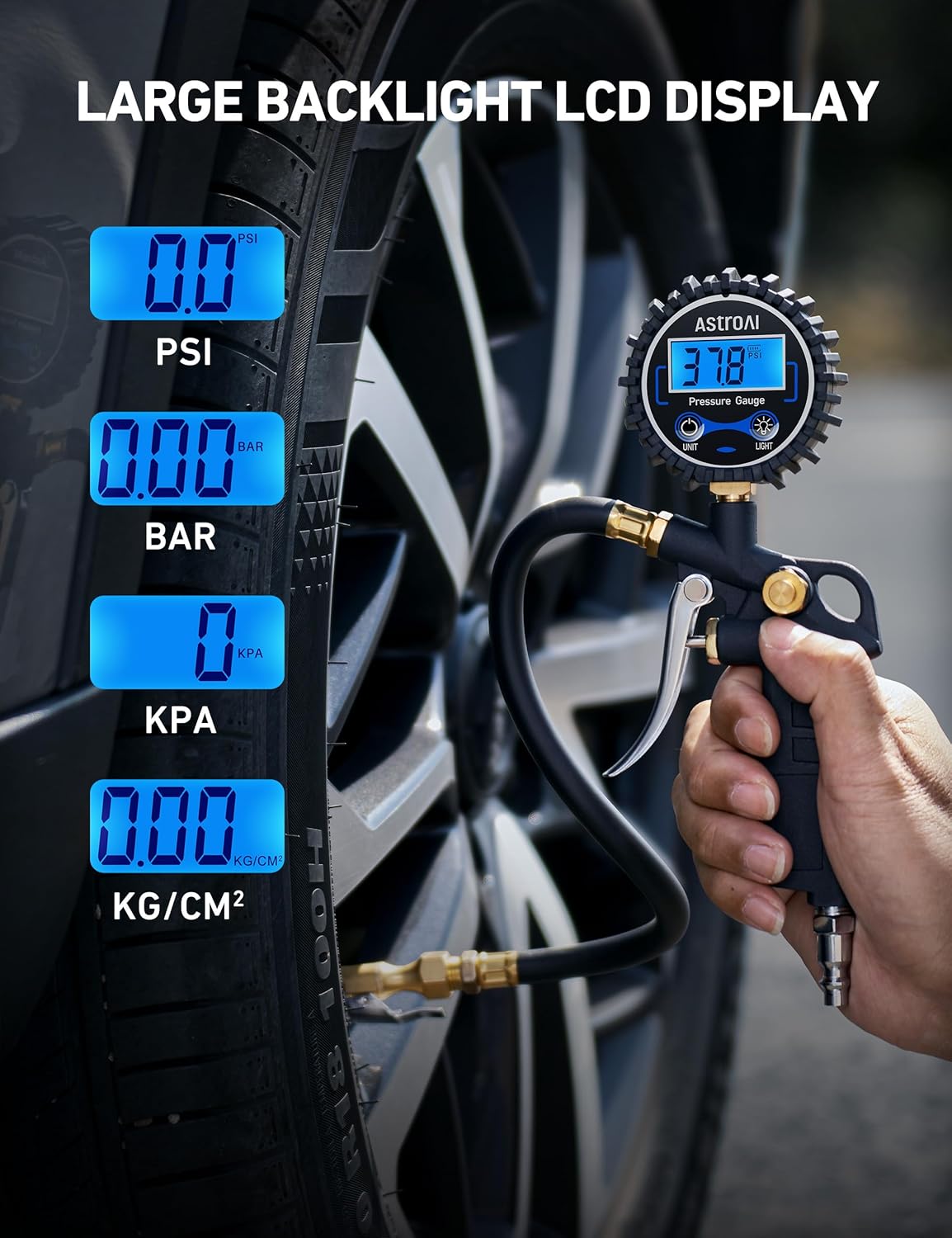 AstroAI Digital Tire Pressure Gauge with Inflator, 3-250 PSI Air Chuck & Compressor Accessories Heavy Duty with Quick Connect Coupler, 0.1 Display