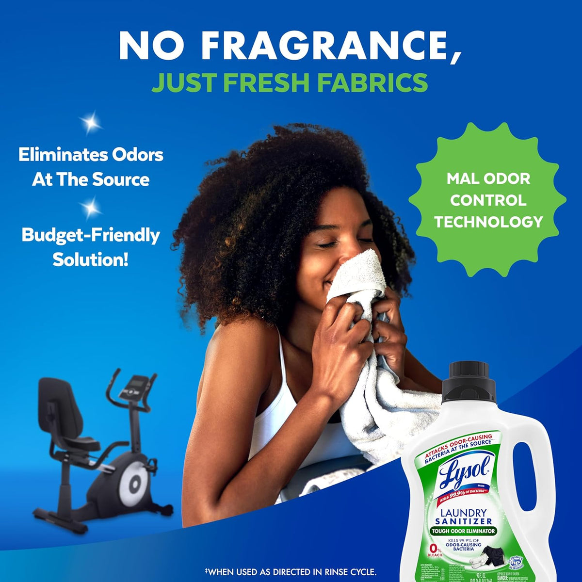 Lysol Tough Odor Eliminator Laundry Sanitizer Additive, Sanitizing Liquid for Gym Clothes and Activewear, 0% Bleach, Eliminates Odor Causing