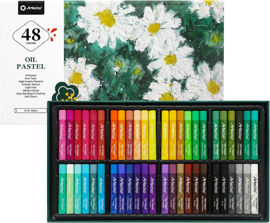Artecho Oil Pastels Set of 48 Colors, Soft Oil Pastels for Art Painting, Drawing, Blending, Art Supplies for Artists, Beginners, Students, Teachers