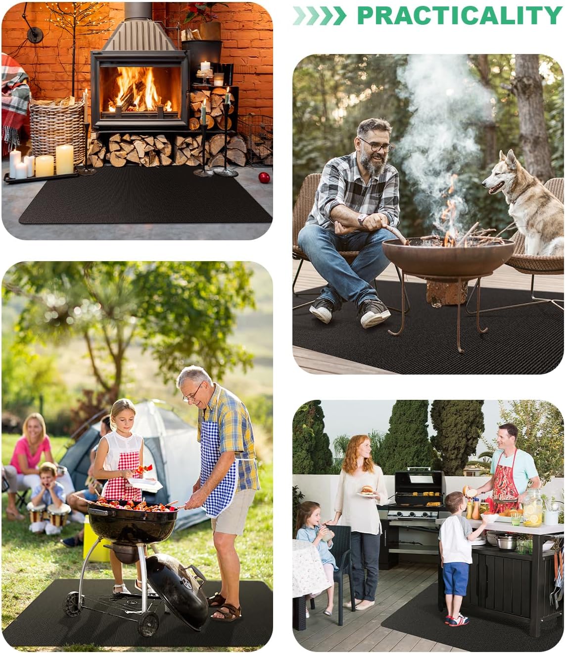 Large 76 x 52 inches Under Grill Mats for Outdoor Grill | Double-Sided Fireproof | Waterproof | Oil-Proof | Easy to Clean | Indoor Fireplace/Fire Pit