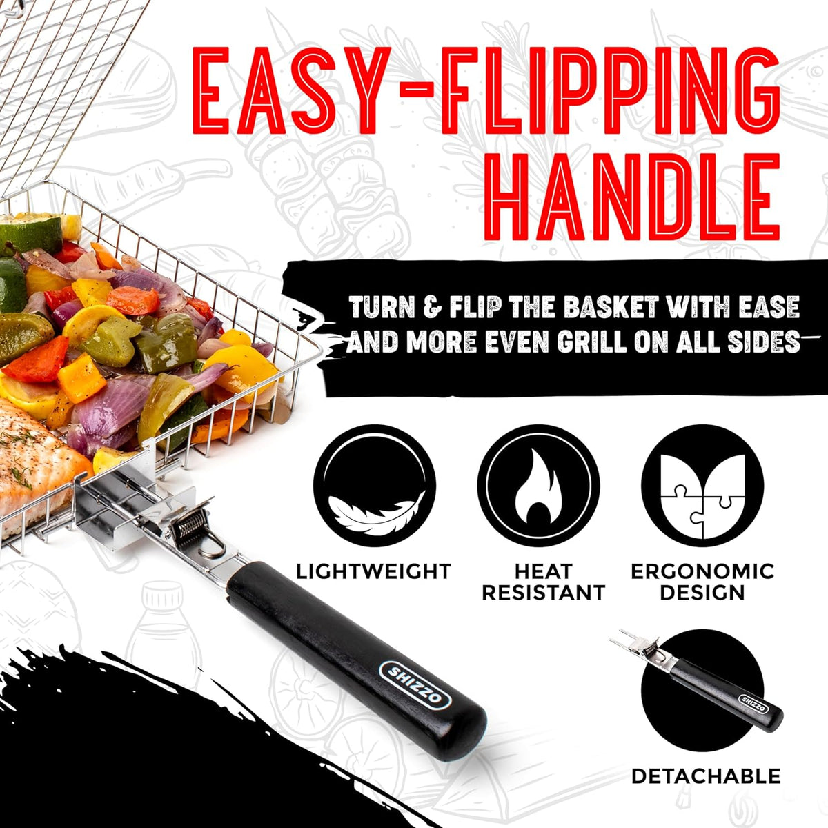 SHIZZO Grill Basket Set, Barbecue BBQ Grilling, Stainless Steel Folding Portable Outdoor Camping Rack for Fish, Shrimp, Vegetables, Cooking