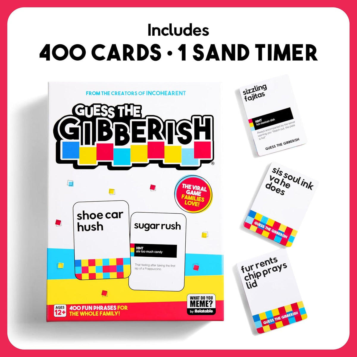 Guess The Gibberish Card Game for Families by Relatable, From The Creators of Incohereant, Fun Kids Games for Kids 12+ Includes 400 Cards & Sand