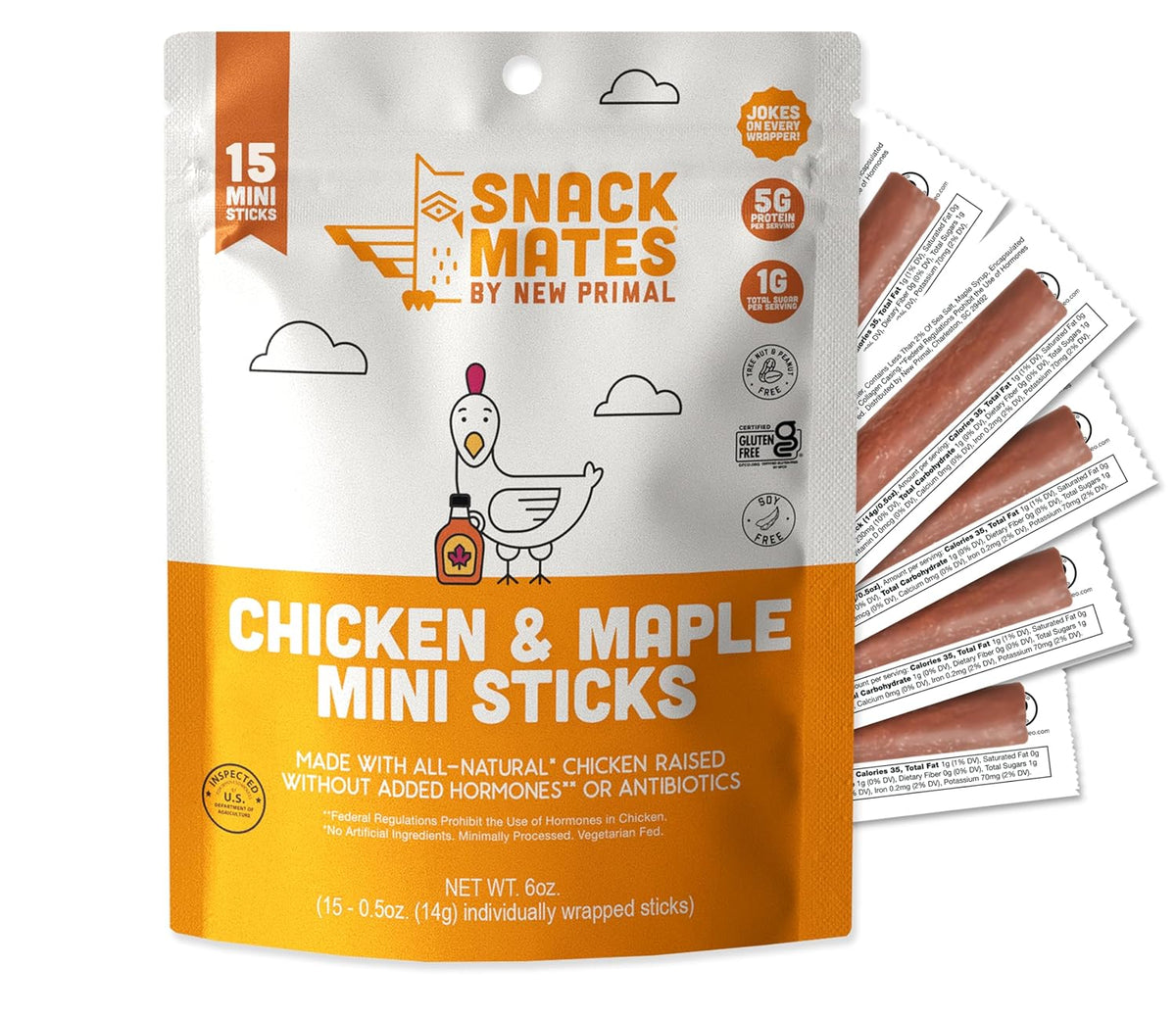 The New Primal Snack Mates Chicken & Maple Sticks, Gluten Free Healthy Snacks for Kids, Low Sugar High Protein Back to School Snacks, Mini Paleo