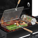 Grill Basket Set, Removable Wooden Handle, 304 Stainless Steel, Rolling BBQ Tools, Smoker Grilling Accessories for Vegetable Fish, Outdoor Cooking