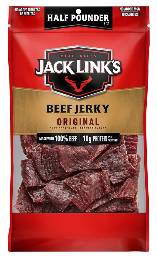 Jack Link's Beef Jerky, Original, Half Pounder Large Jerky Bag - Flavorful Meat Snack, Ready to Eat Protein Snacks with 10g of Protein per Serving