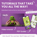Cookie Box Crochet Kit for Beginners – Gift Set to Make Turtle Hugo Amigurumi Plushie – Easy DIY Crochet & Knitting Starter Kit with Video and PDF