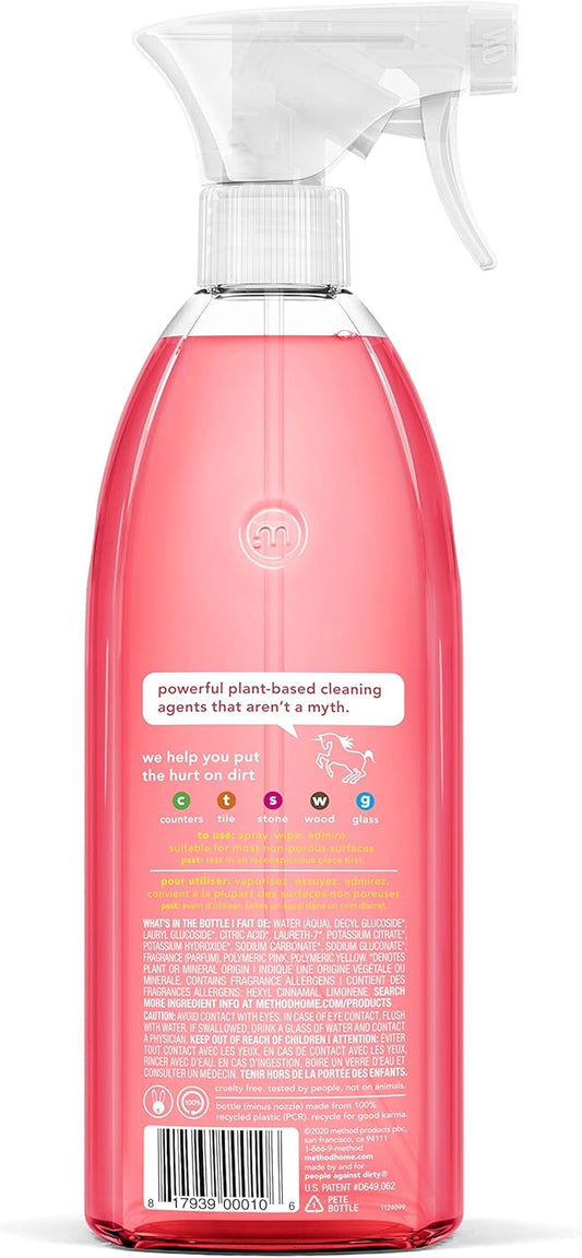 Method All-Purpose Cleaner Spray, Pink Grapefruit, Plant-Based and Biodegradable Formula Perfect for Most Counters, Tiles and More, 28 Fl Oz, (Pack