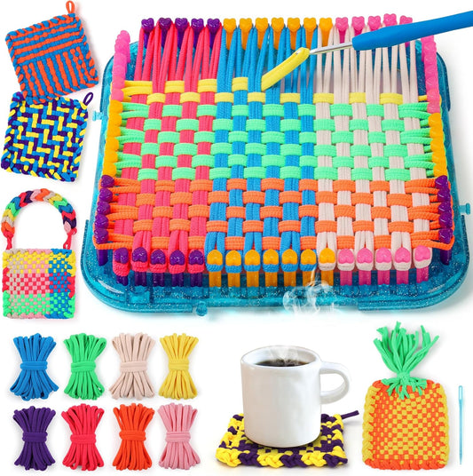 IQKidz Weaving Loom Kit Toys, DIY Arts and Crafts for Kids and Adults, Ideal Gifts for Girls Ages 5 6 7 8-12 13, Easy Potholder Loom Knitting