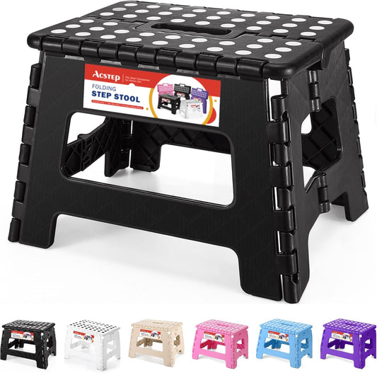 ACSTEP Folding Step Stool 9'' Tall Kids Step Stool Holds Up to 300 lb Plastic Foldable Step Stools for Kids Non-Slip Surface with Carry Handle