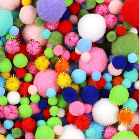 900 PCS Pom Poms, Multicolor Bulk Pom Poms Arts and Crafts, Soft and Fluffy Craft Pom Poms, Assorted Sizes Pompoms, for Arts and Craft Making
