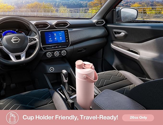 26 oz Insulated Water Bottle with 2-in-1 Straw and Spout Lid, Keep Cold 24H, Leak-Proof, Fits in Car Cup Holder, Stainless Steel Water Bottle for