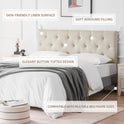 Linen Fabric Upholstered Headboard Queen Size, Modern Diamond Tufting Solid Wood Queen Headboard Only, Adjustable Height from 37” to 51” Head Board