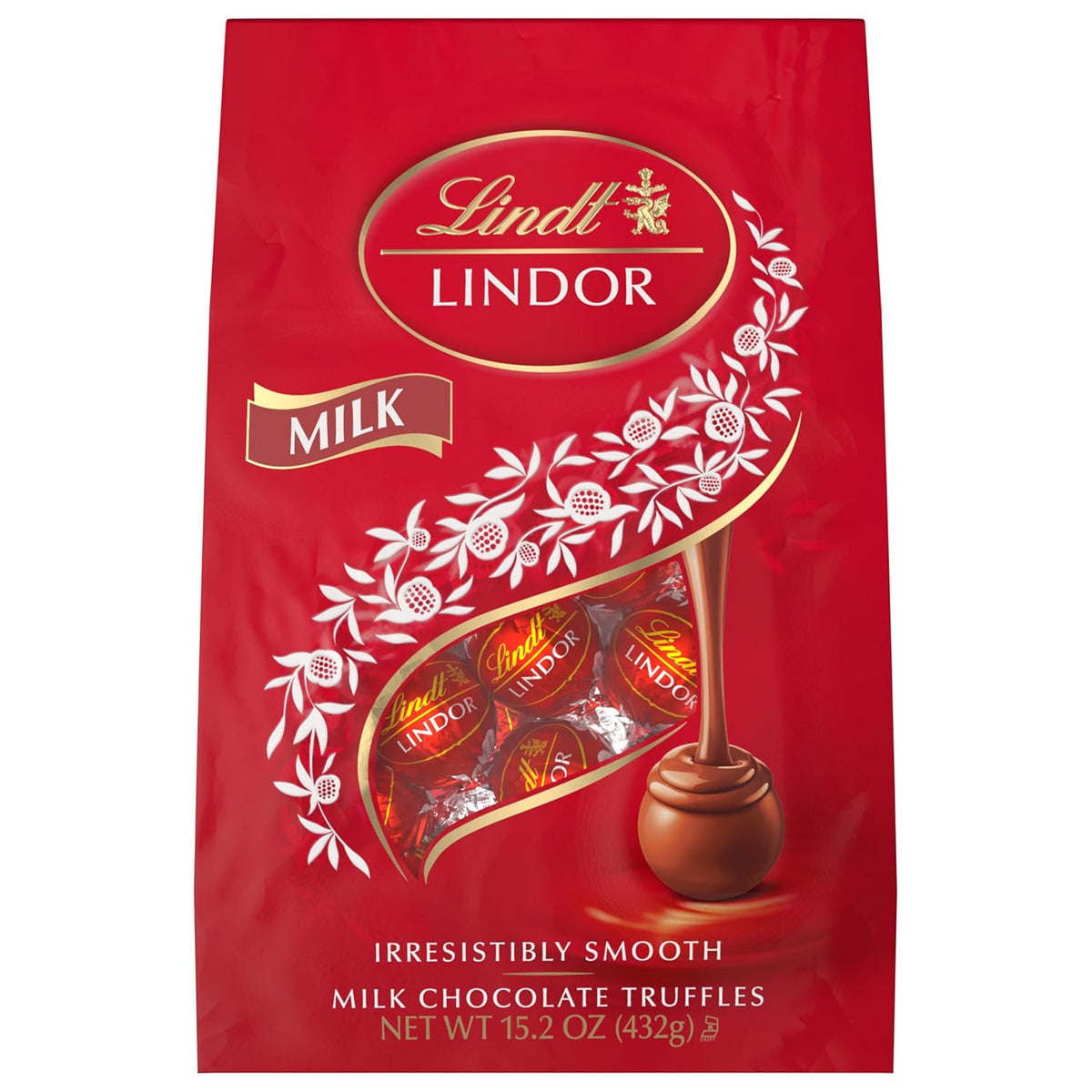 Lindt LINDOR Milk Chocolate Candy Truffles, Milk Chocolate with Melting Truffle Center, 15.2 oz. Bag
