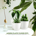 Utopia Home Plant Pots Indoor with Drainage Holes – Set of 5 White Plastic Flower Pots (7/6.6/6/5.3/4.8 Inch) – Modern Planters for Indoor Plants