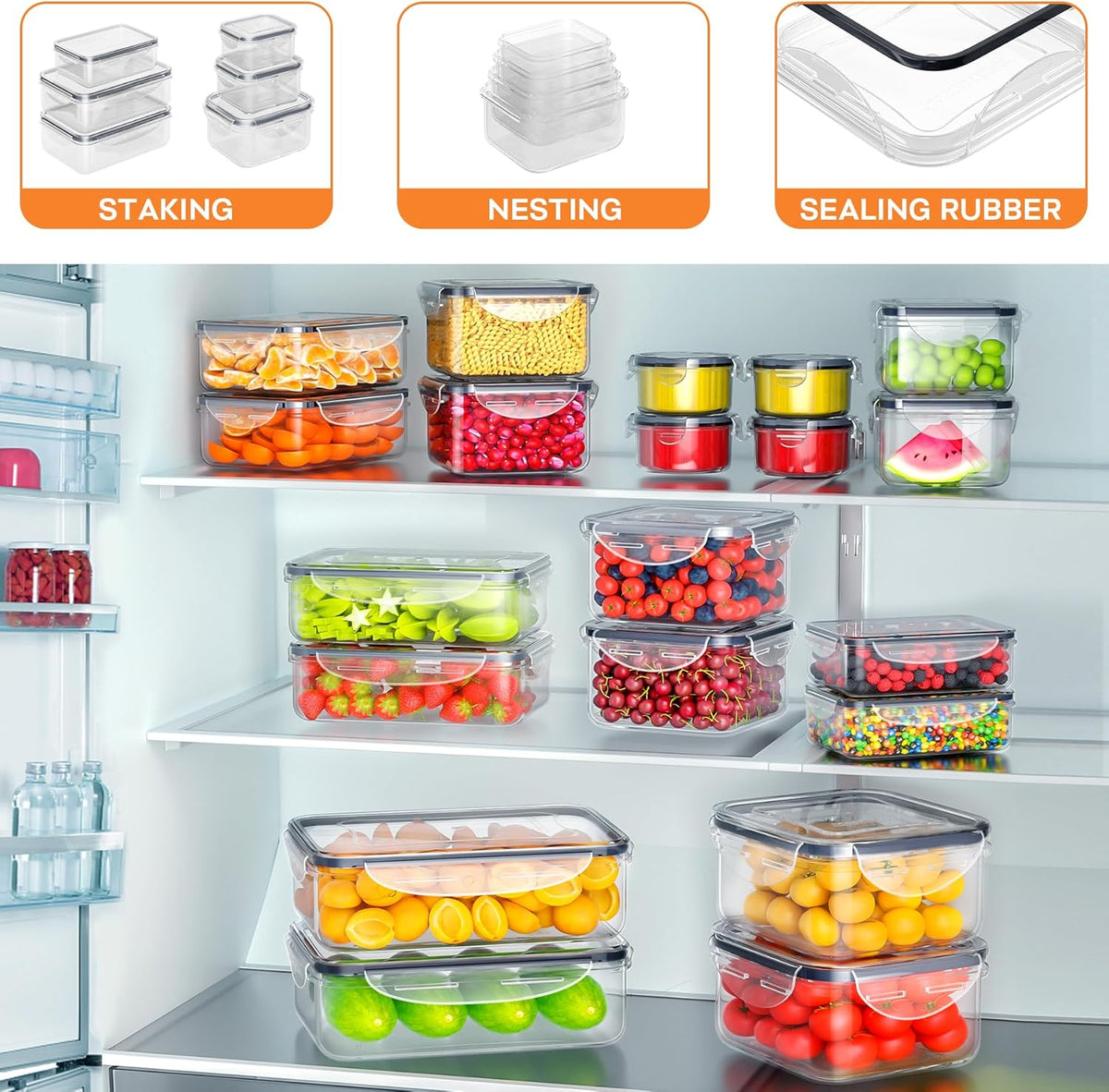 40 PCS Food Storage Containers with Lids Airtight (20 Containers & 20 Lids), Plastic Storage Meal Prep Container-Stackable 100% Leakproof & Microwave