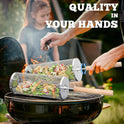 Nesting Grill Baskets (2PCS) with Removable Wooden Handle, Stainless Steel BBQ Tools - Cart Shape