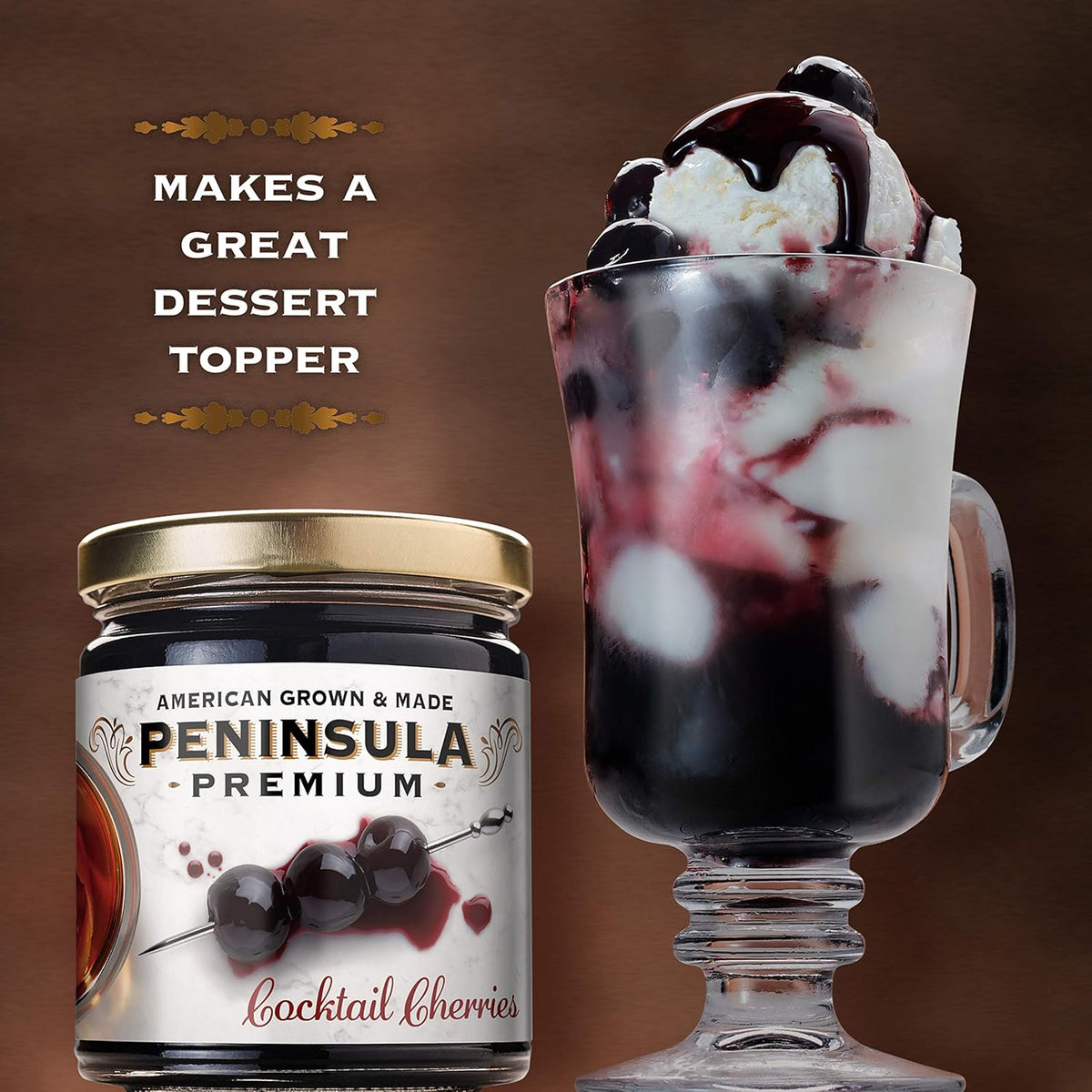Peninsula Premium Cocktail Cherries | Award Winning | Deep Burgundy-Red | Silky Smooth, Rich Syrup | Luxe Fruit Forward, Sweet-Tart Flavor | Gourmet