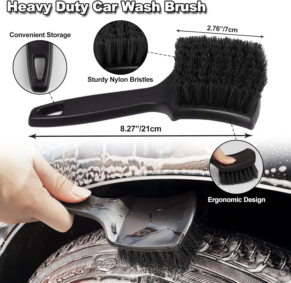 7Pcs Car Wheel Brush kit, Tire Brush, Wheel Cleaner Brush, Soft-bristled Rim Cleaner Brush, Tire Shine Applicator Pad, Car Detailing Brushes, Wheel