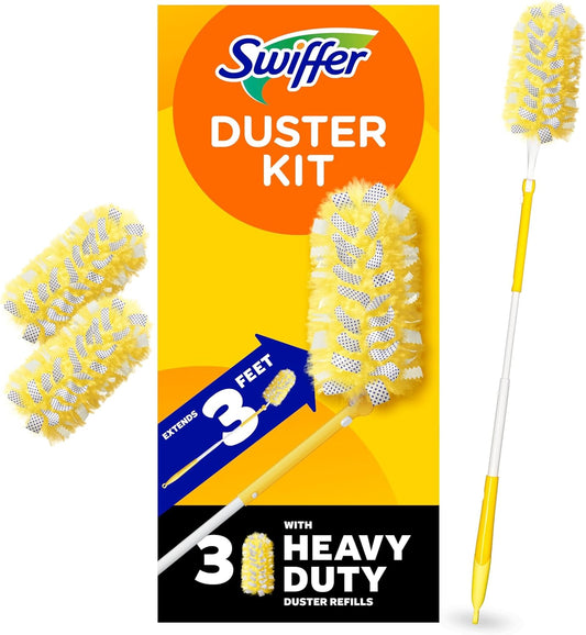 Swiffer Duster Heavy Duty 3 ft Extendable Handle Starter Kit with 3 Refills
