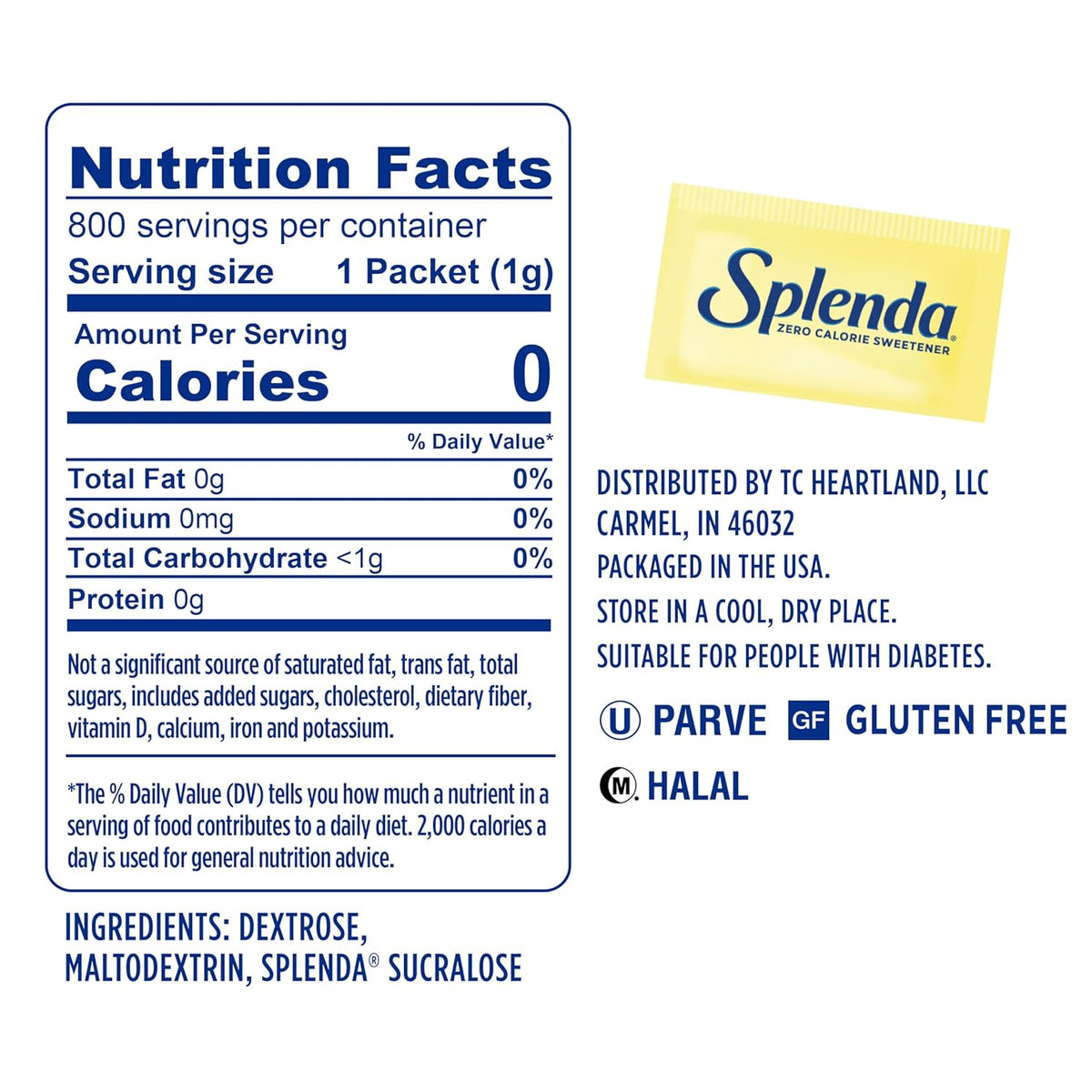 SPLENDA Zero Calorie Sweetener Value Pack, 800 Count Packets