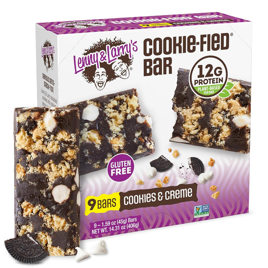 Lenny & Larry's Cookie-fied Protein Bar – Cookies & Creme Vegan Protein Bars 9x45g – Healthy Snacks with 12g Plant Protein & 5g Fiber – Gluten free
