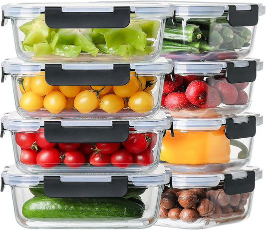 8 Pack 36oz Large Glass Meal Prep Containers with lids, Glass Food Storage Containers with Leak Proof Snap Lock Lids , Airtight Bento lunch Boxes