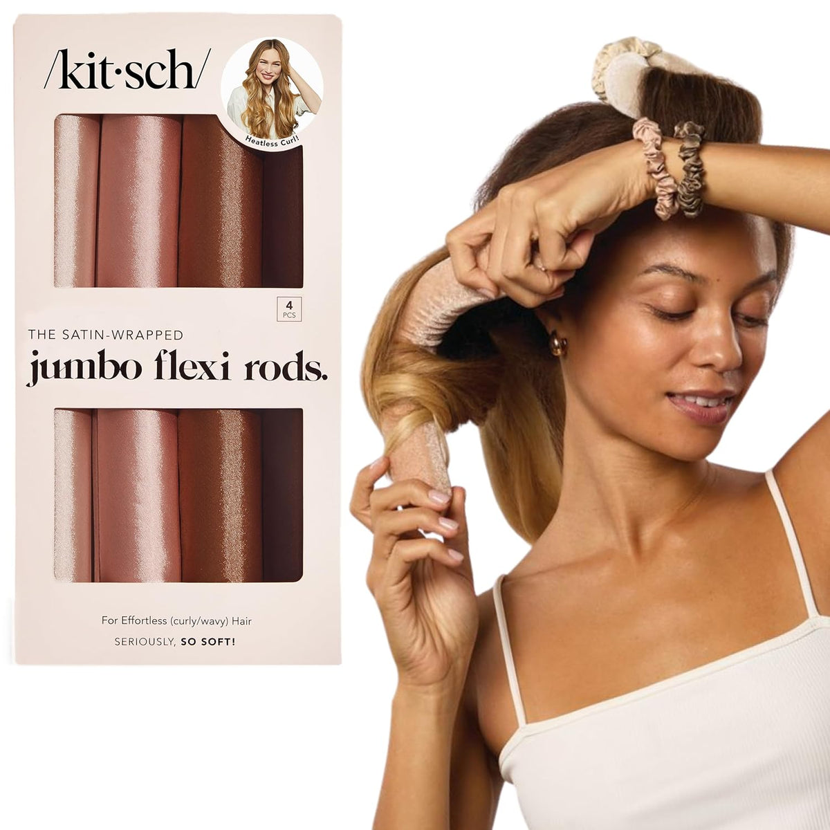 Kitsch Satin Hair Curlers, Heatless Curling Rod - Jumbo Flexi Rod, Heatless Hair Curler - Hair Curlers to Sleep In - No Heat Overnight Curls