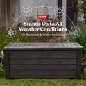 Keter Westwood 150 Gallon Deck Box Organizer, Doubles as 2-Person Bench Seat, Brown – Large Resin Outdoor Storage and Seating with Lockable Lid for