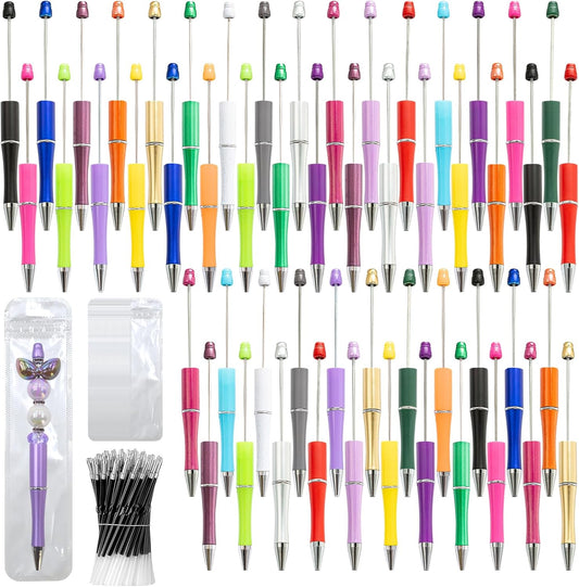 150 Pieces DIY Beadable Pen Kit – 50 Plastic Ballpoint Pens with Refills & Bags, Beads Not Included – School Supplies, Office Accessories & Craft
