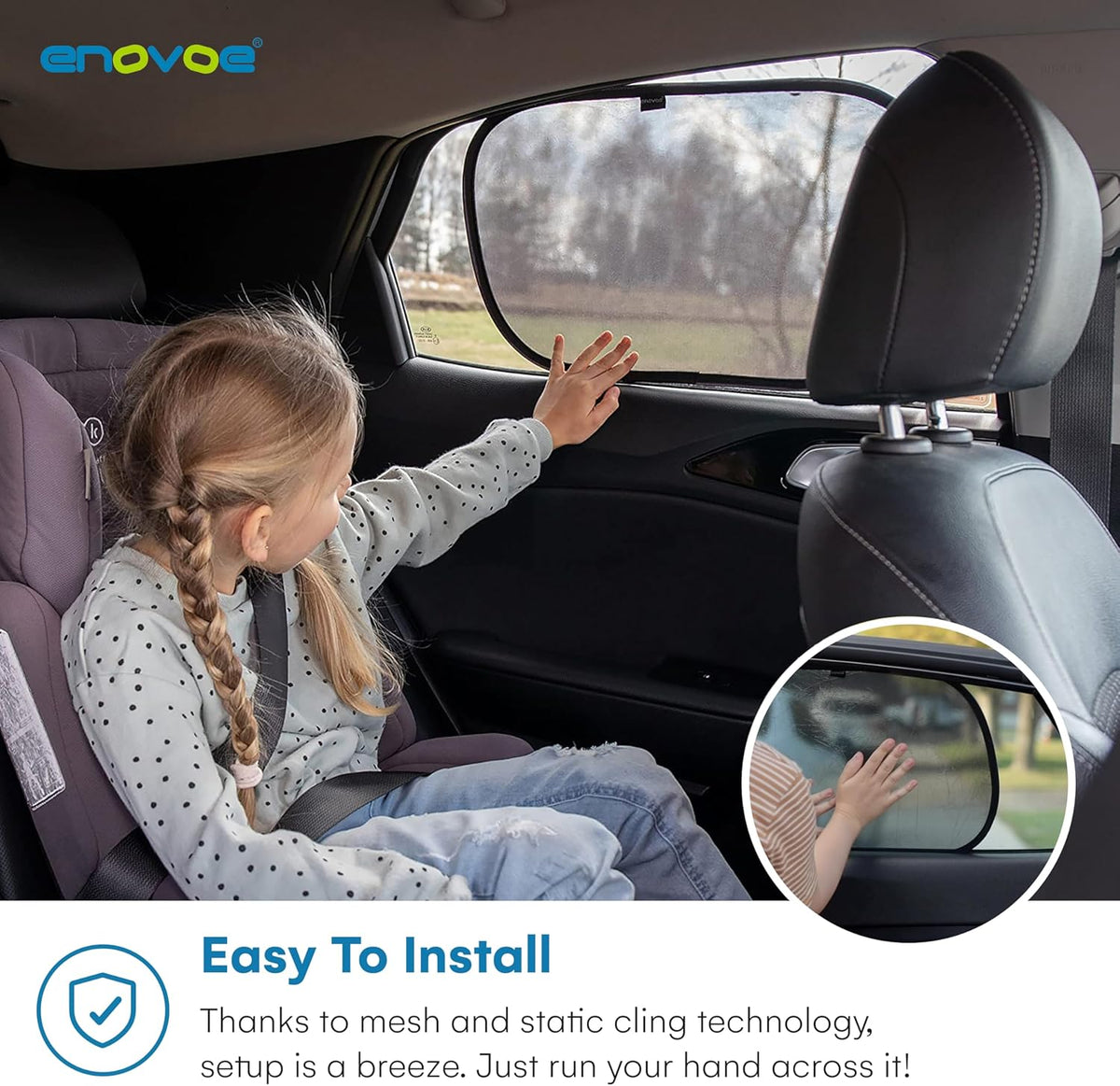 Enovoe Car Window Shades for Baby (4 Pack) - 21"x14" - Sun Shade Blocker, Cling - Glare Shield and UV Rays Protection for Your Child - Side Windows