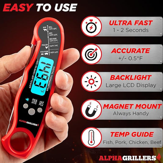 Alpha Grillers Meat Thermometer Digital - Instant Read Food Thermometer for Cooking and Grilling Gifts for Men Valentines Day Gifts for Him Her Mom