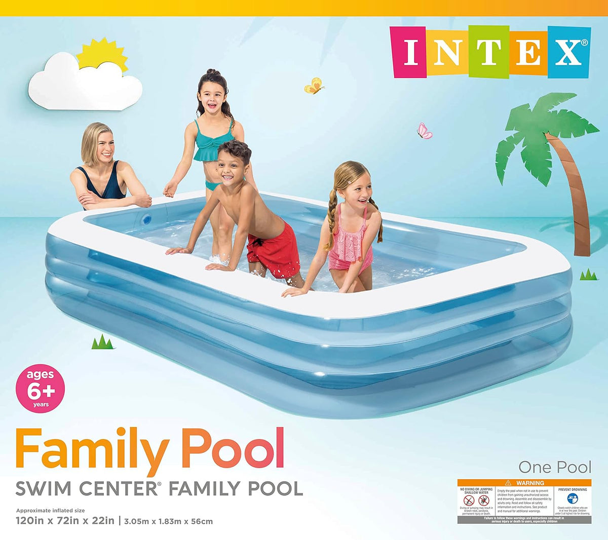 INTEX 58484EP Swim Center Inflatable Family Pool: 277 Gallon Capacity – 120" x 72" x 22" – Blue