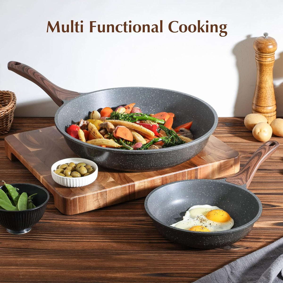 SENSARTE Nonstick Frying Pan Skillet, Swiss Granite Coating Omelette Pan, Healthy Stone Cookware Chef's Pan, PFOA Free (8/9.5/10/11/12.5 Inch)