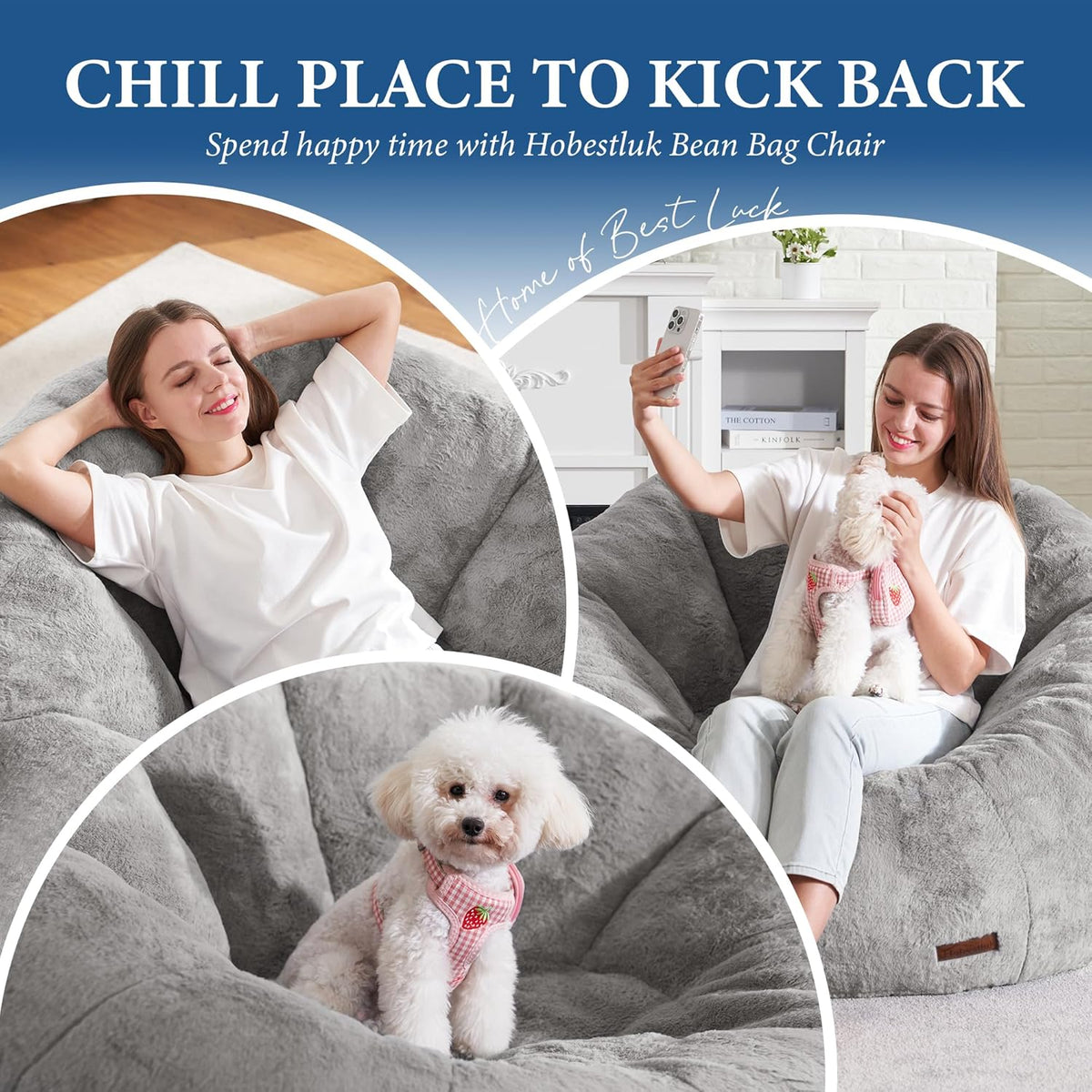 Hobestluk Bean Bag Chairs Large Bean Bag Couch for Adults Stuffed Sofa Chair Comfy Giant Bean Bag Chair with Spacious Design for Reading, Playing or