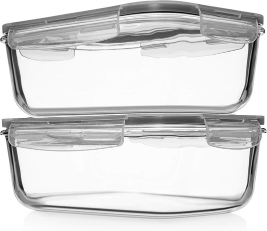 8 Cups/ 63 Oz 4 Piece (2 containers + 2 Lids) Large Glass Food Storage/ Baking Containers with Locking Lids . Ideal for Storing food, vegetables or