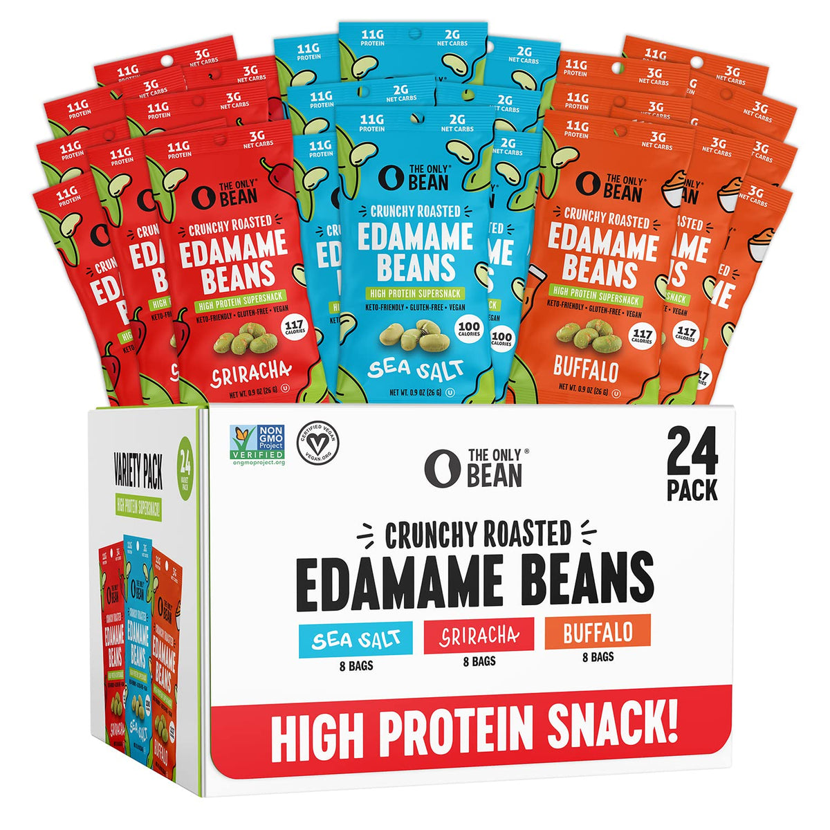The Only Bean Crunchy Roasted Edamame - Healthy Snacks for Adults and Kids (Variety Pack), Low Carb Keto Snack Food, Vegan Gluten Free High Protein