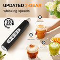 YUSWKO Black Handheld Milk Frother Wand for Coffee, Rechargeable Electric Whisk with 3 Heads 3 Speeds Drink Mixer Coffee Frother For Latte