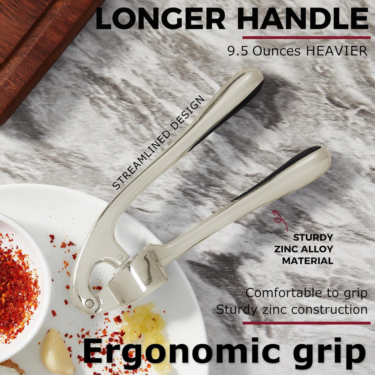 Kitessensu High Effective Garlic Press With Studs, Heavy Duty Garlic Mincer, Easy to Squeeze and Clean, Rust Proof & Dishwasher Safe, Ginger Crusher